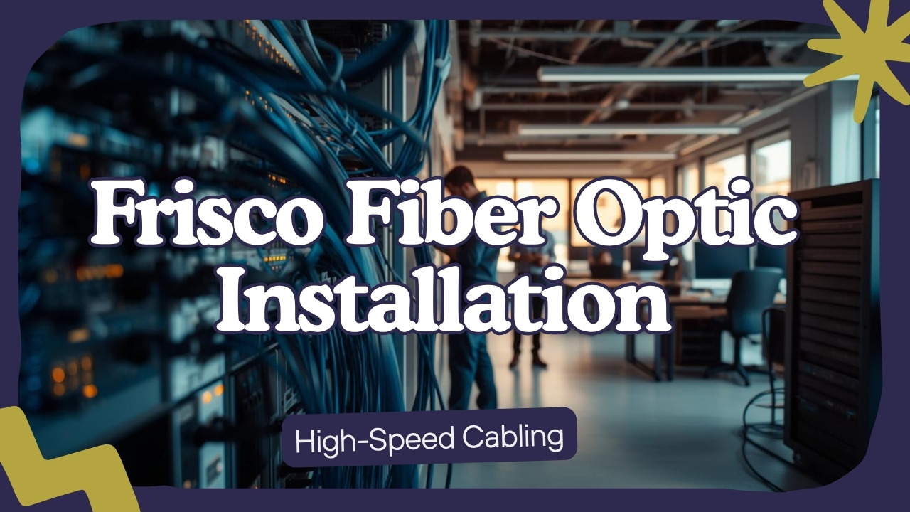 Technician performing fiber optic installation in a Frisco TX office building near The Star district