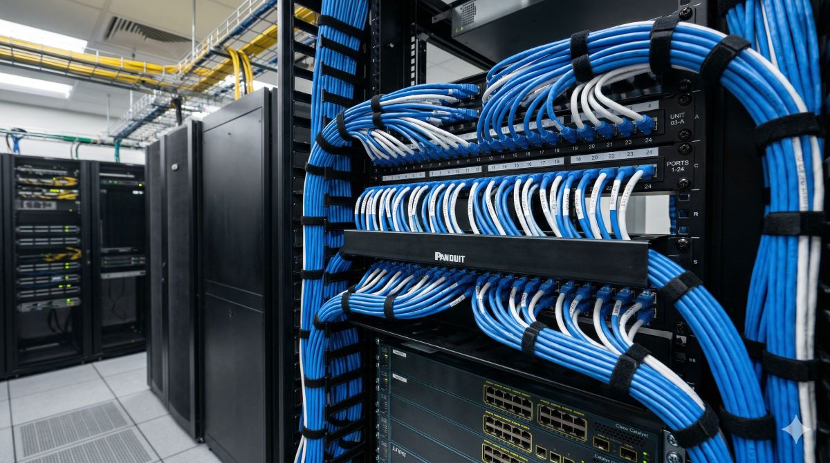 Professional structured network cabling installation in a Frisco TX business office by The Brass Effect